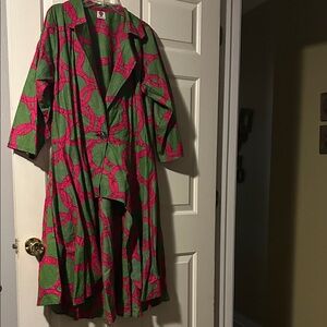 Vibrant Green and Pink Patterned Coat